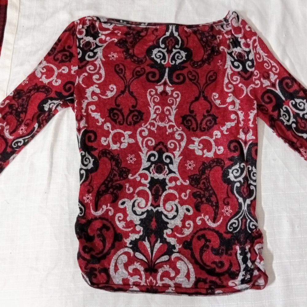 Style & Co. Red and Black Patterned Blouse